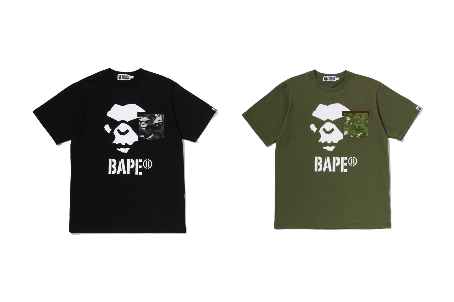 BAPE MULTI PIXEL CAMO MAD APE FACE 口袋T恤