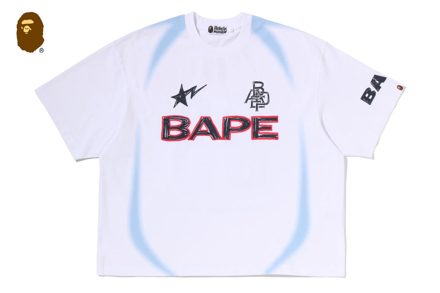 BAPE HEAVY WASH HAND DRAW FOOTBALL MULTI LOGO RELAXED FIT TEE
