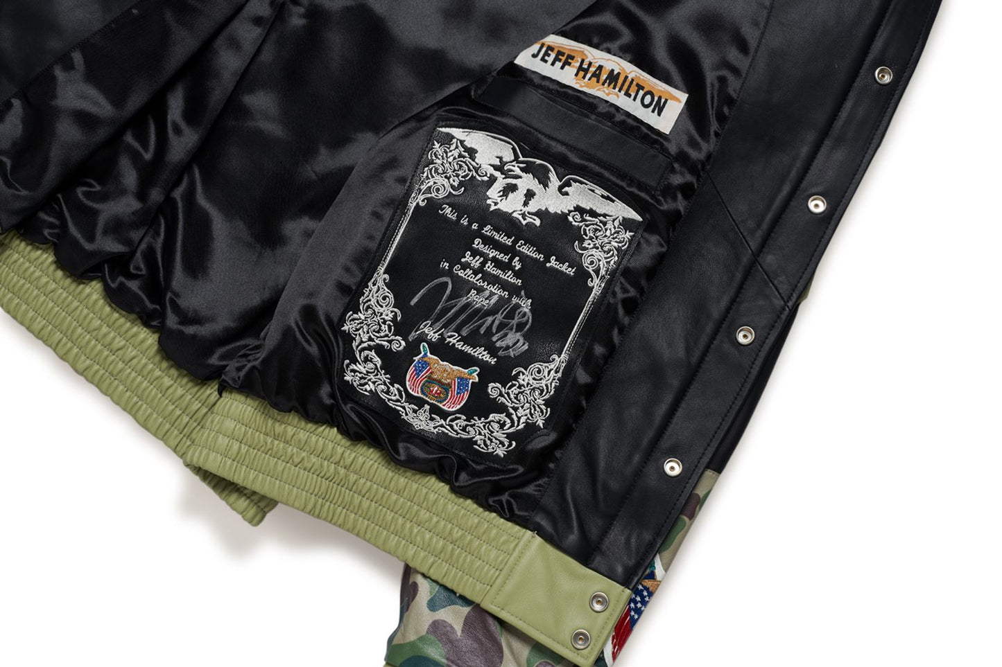 BAPE X JEFF HAMILTON ABC CAMO MULTI LOGO 皮革夾克