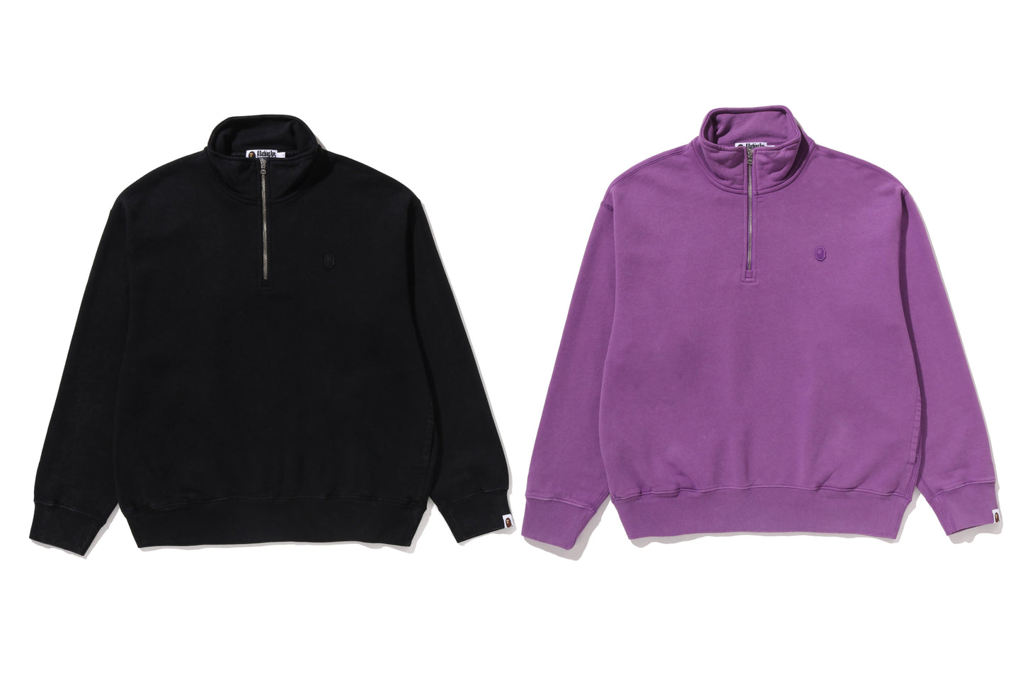 BAPE GARMENT DYE ONE POINT HALF ZIP RELAXED FIT CREWNECK SWEATSHIRT