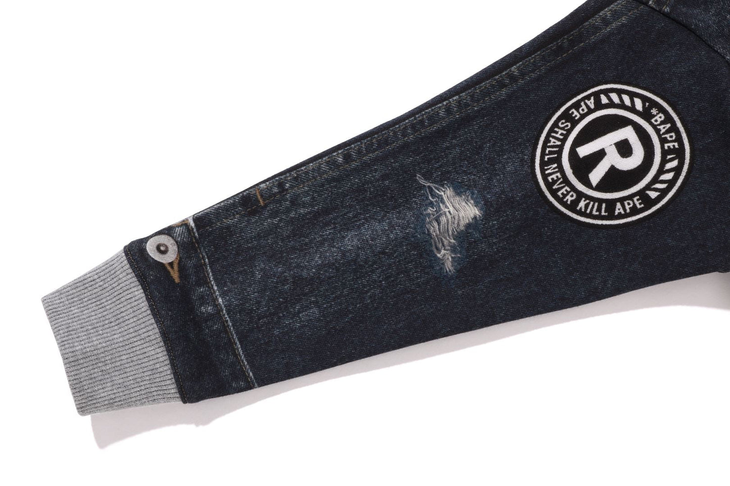 BAPE SHARK BAPE EMBLEM DENIM JACKET PRINT ZIP HOODIE