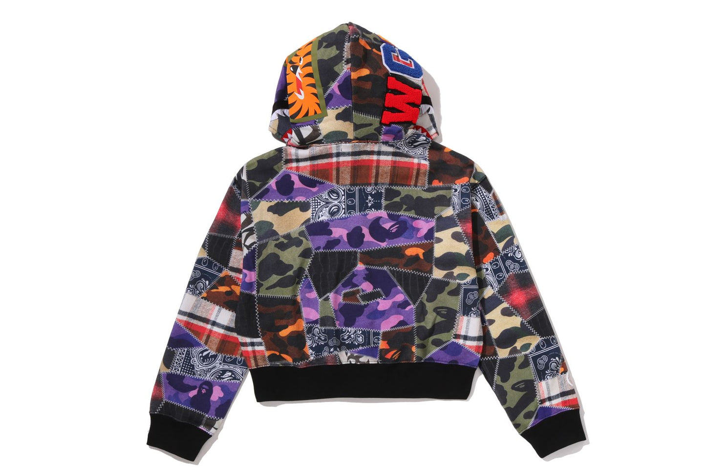 BAPE 瘋狂補丁方形短版鯊魚全拉鏈連帽衫