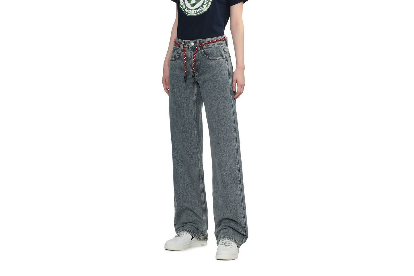 BAPE PU BADGE WASHED STRAIGHT JEANS