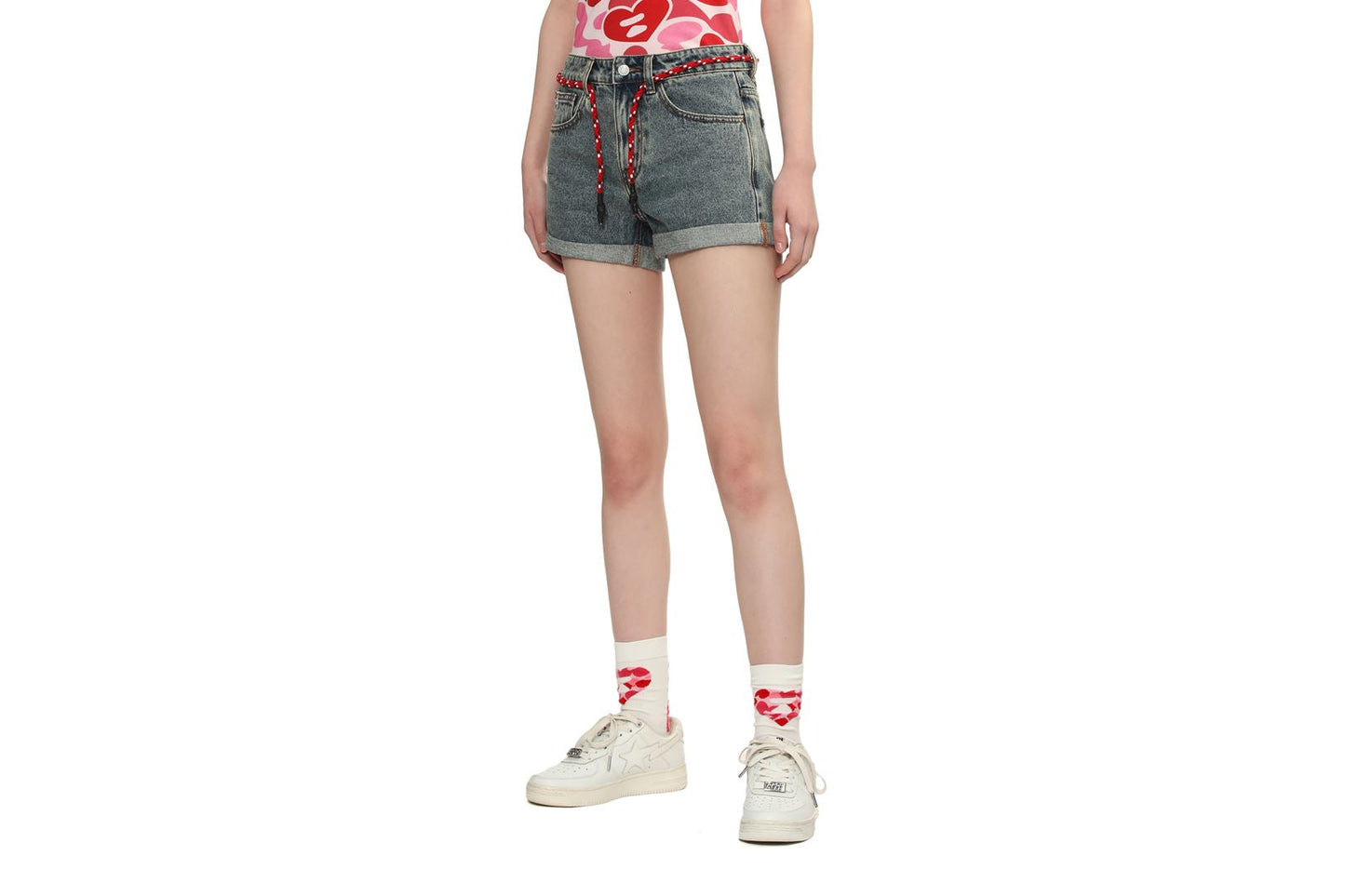 BAPE PU BADGE DENIM SHORTS #1