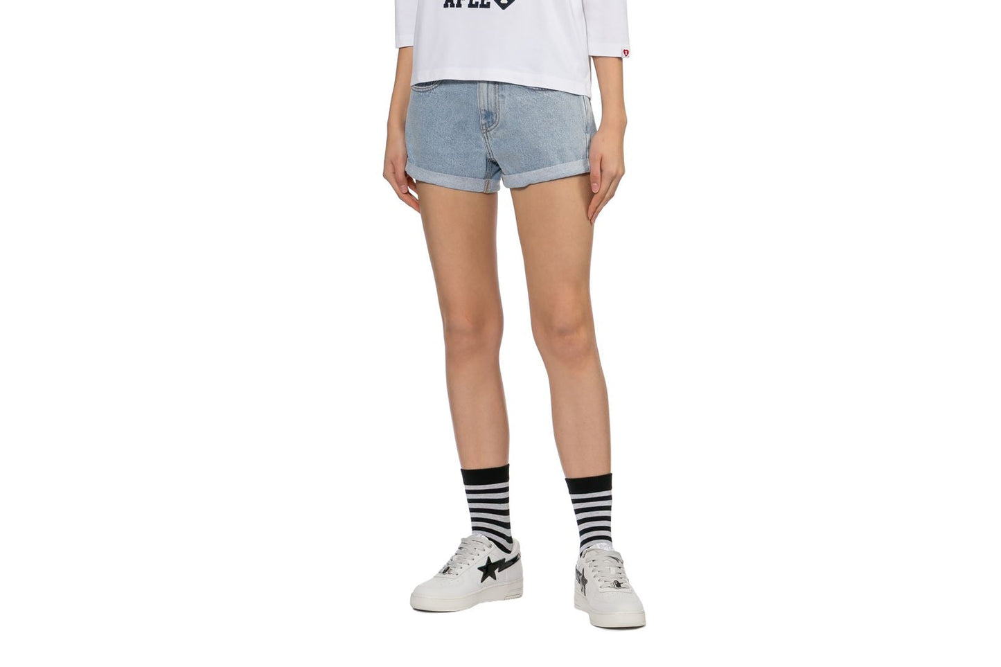 BAPE PU BADGE DENIM SHORTS