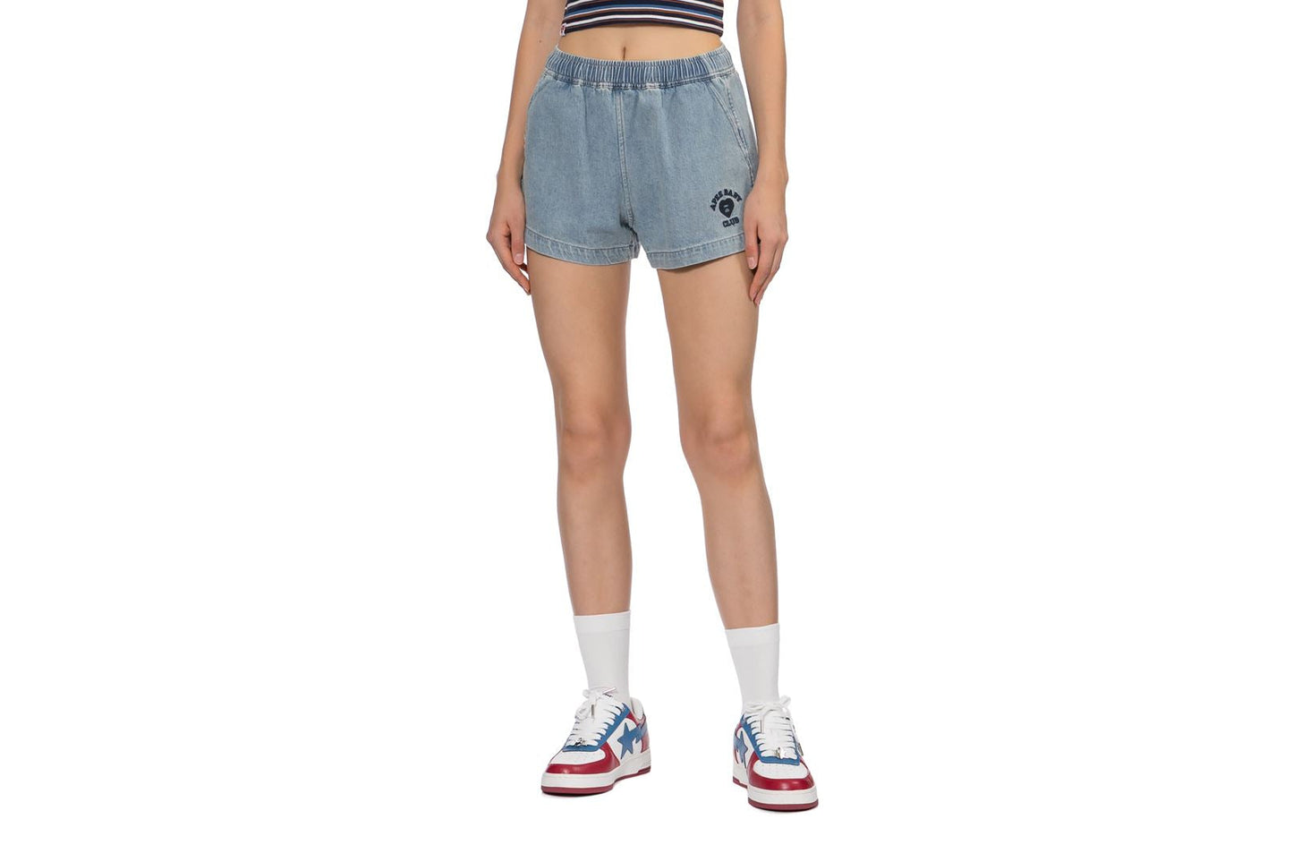BAPE EMBRO LOGO DENIM TRAINING SHORTS