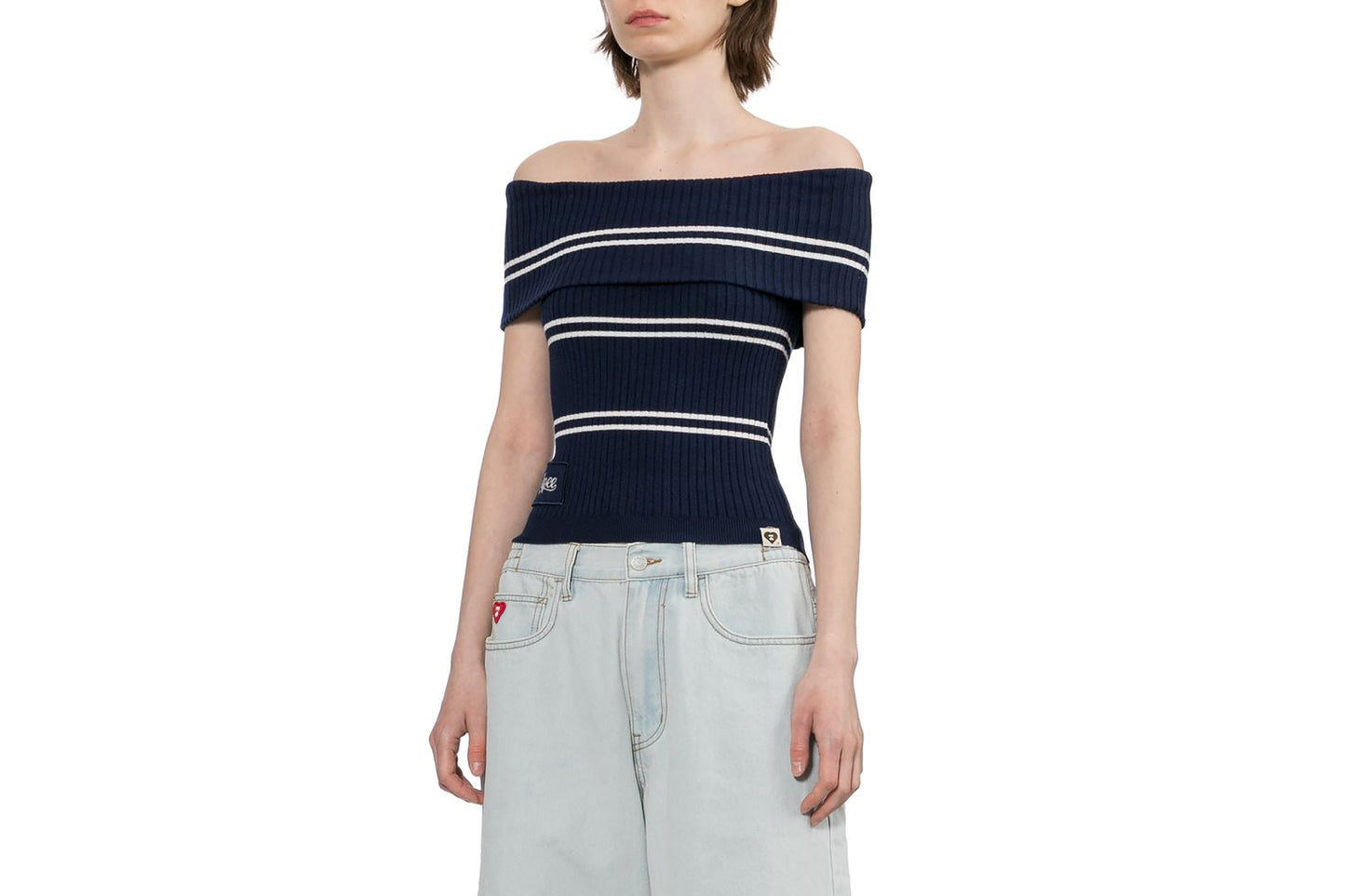 BAPE OFF-SHOULDER STRIPES TOP