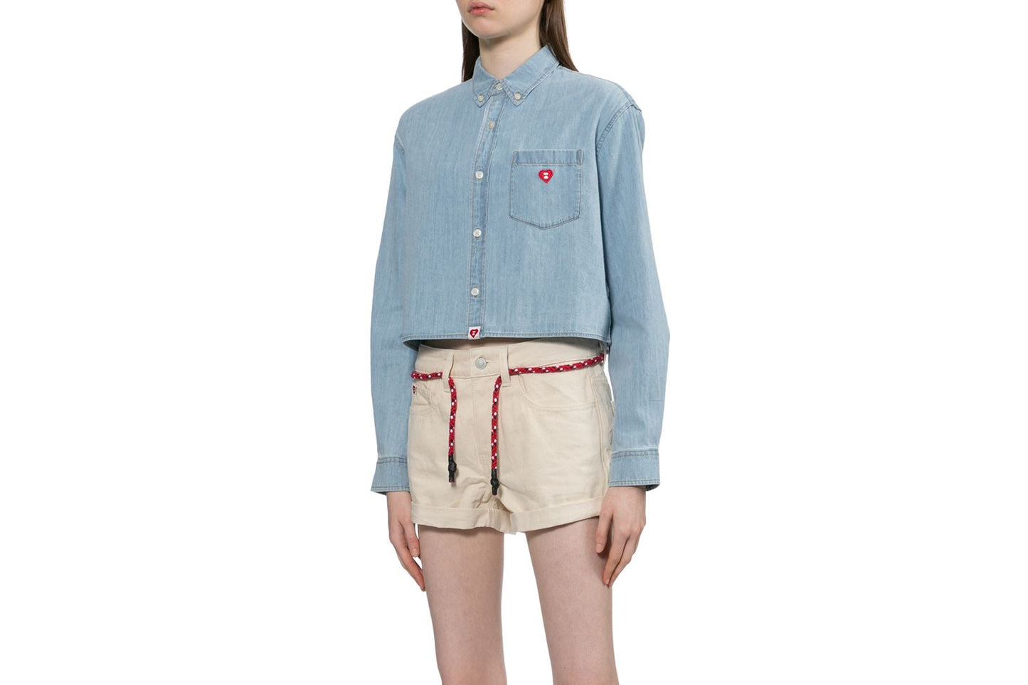 BAPE EMBRO BADGE CHAMBRAY CROPPED SHIRT