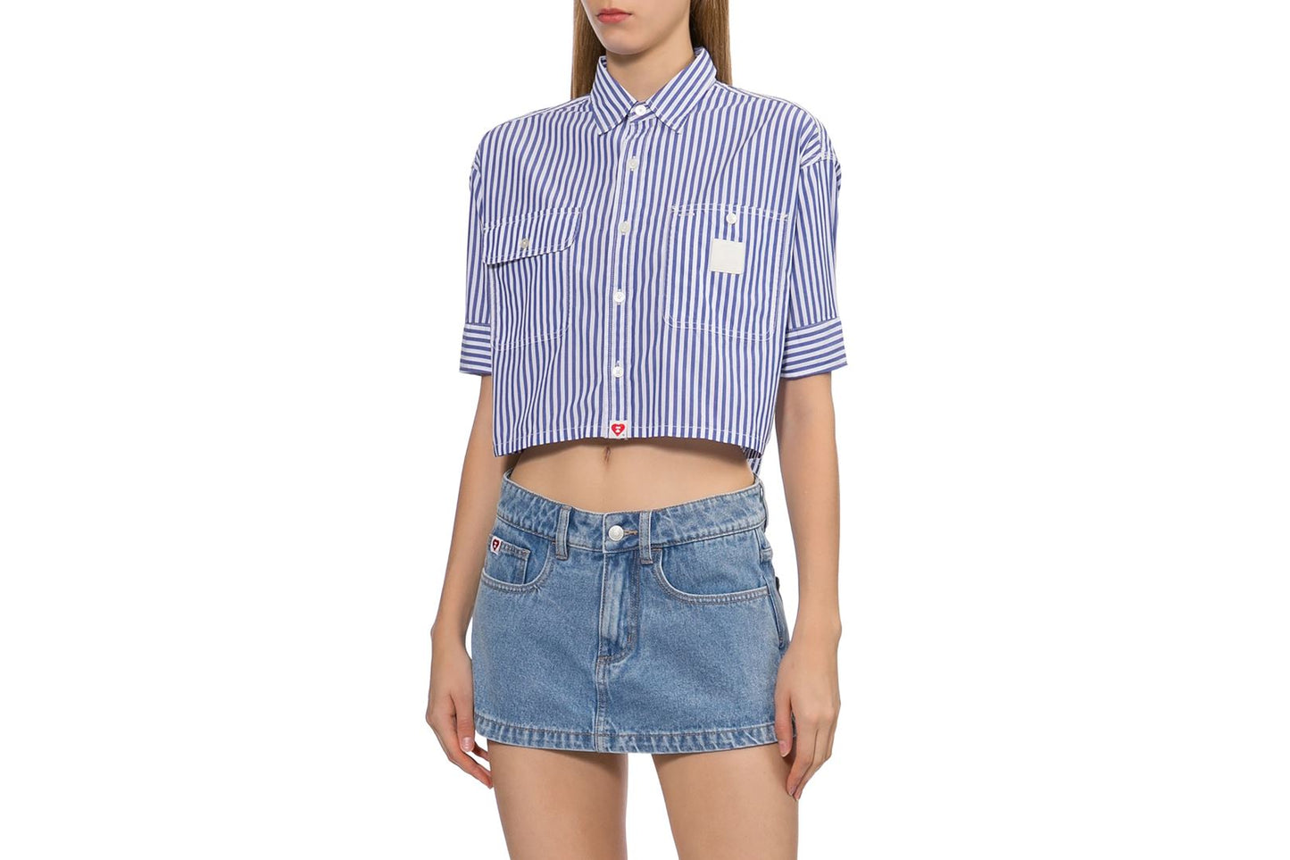BAPE PU BADGE SHORT SLEEVES BENGAL STRIPE SHIRT