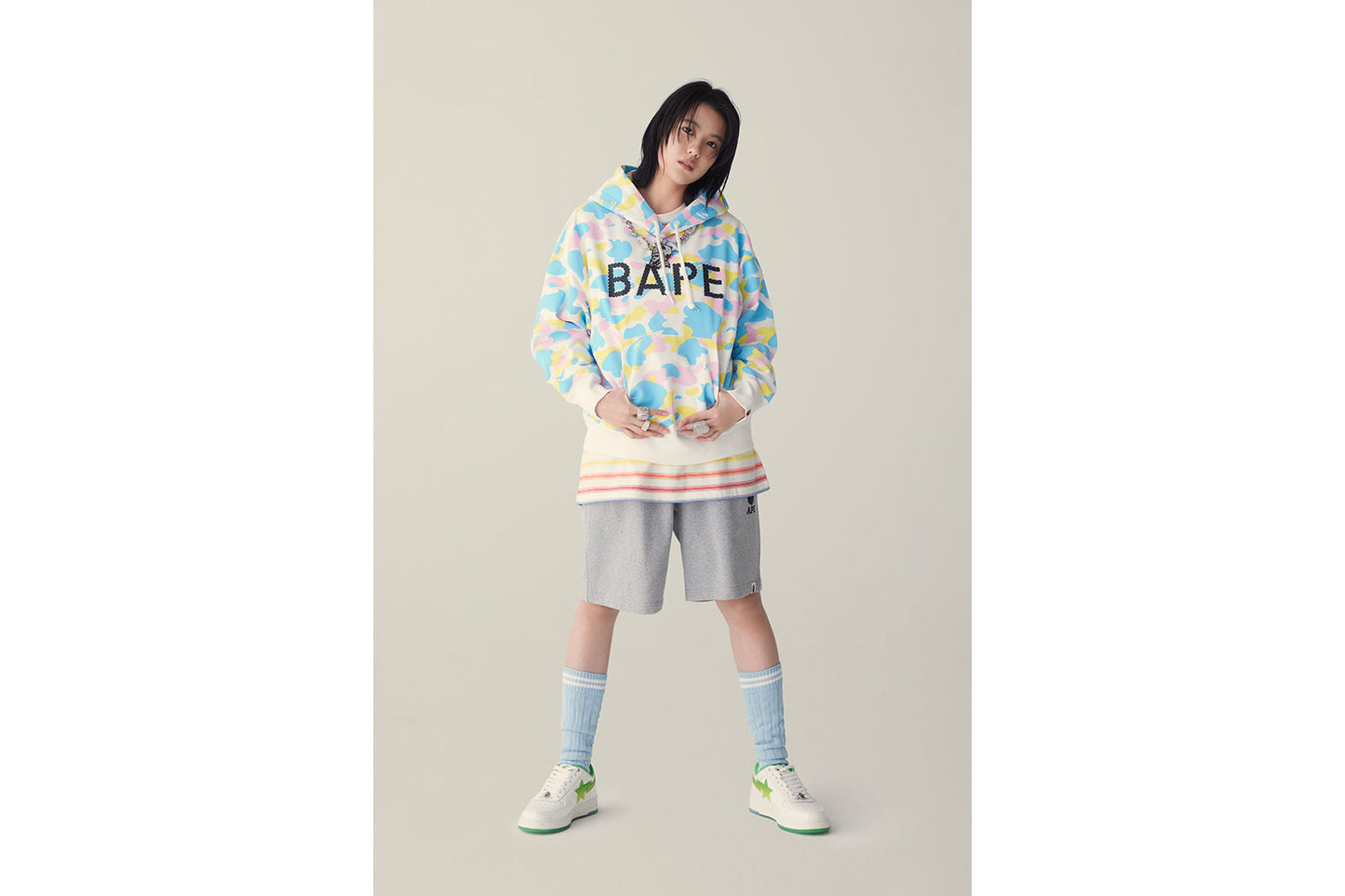 BAPE NEW MULTI CAMO LOGO OVERSIZED PULLOVER HOODIE