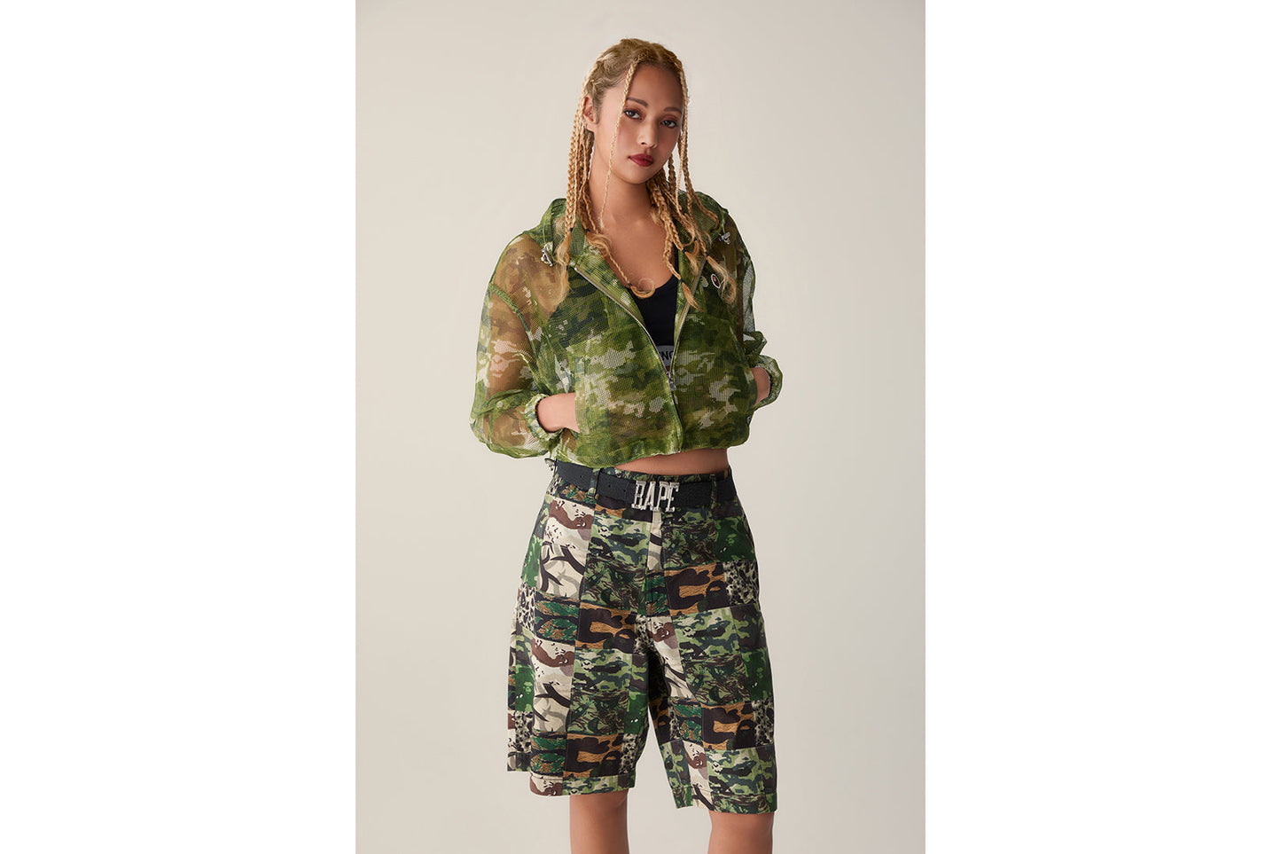 BAPE MULTI PIXEL CAMO 網眼 cropped 連帽外套
