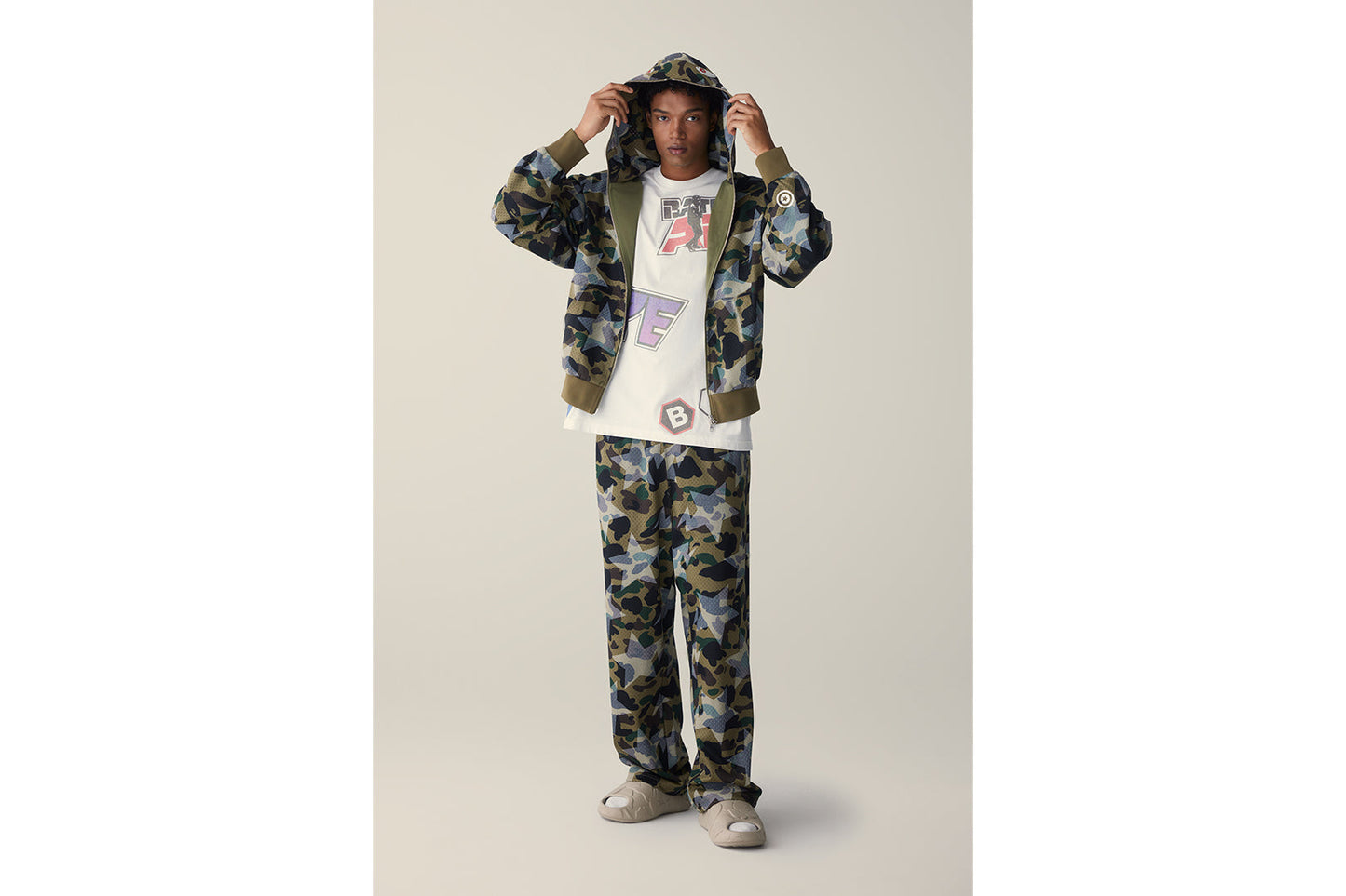 BAPE STA OVER PRINT 1ST CAMO 網眼運動褲