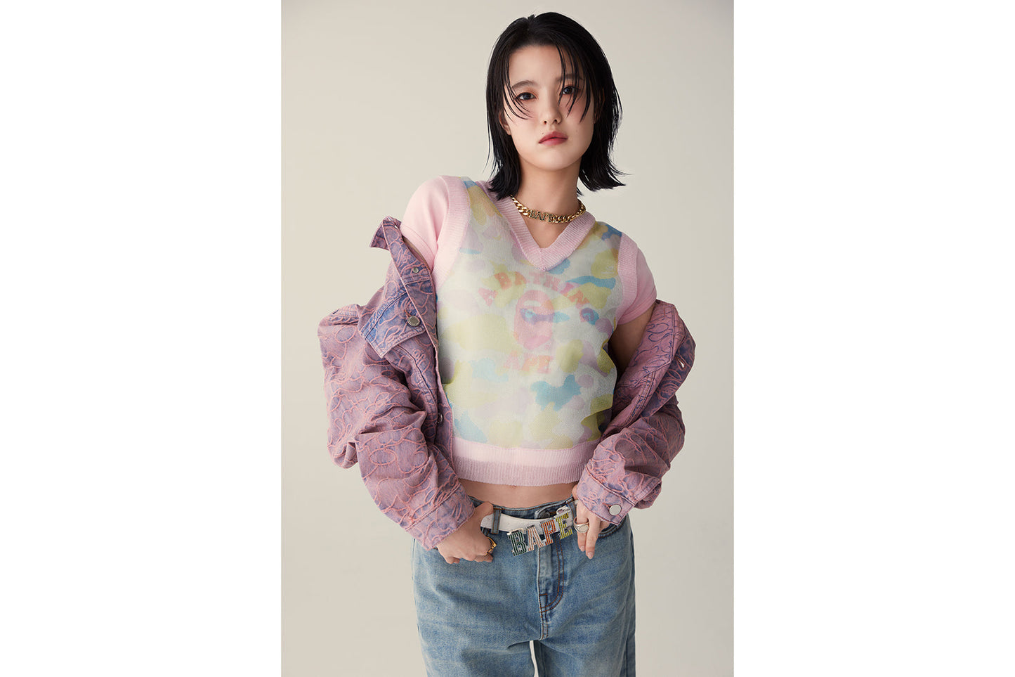 BAPE NEW MULTI CAMO METALLIC CROPPED KNIT VEST