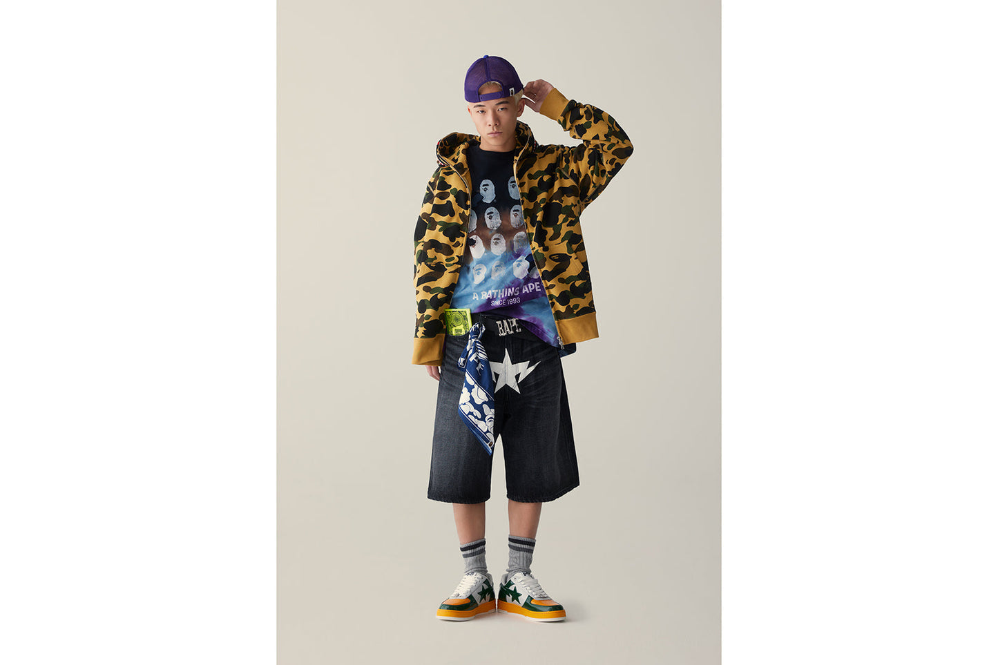 BAPE COLOR CAMO TIE DYE DESTROYED MULTI LOGO RELAXED FIT TEE