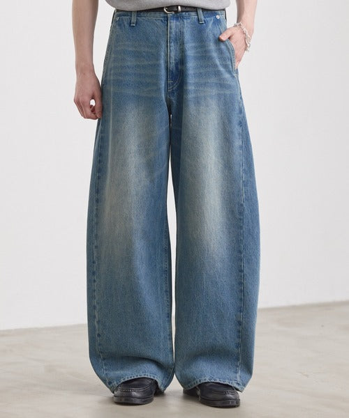 日本代購|LUENNA 寬褲 - Vintage Curve Denim Pants 藍灰色寬褲|ZOZOTOWN