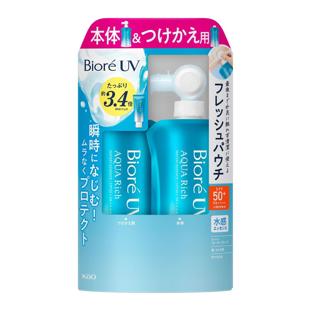 日本代購|ビオレ 防曬乳 - アクアリッチ 防曬精華 SPF50+ 120g X 2|Costco