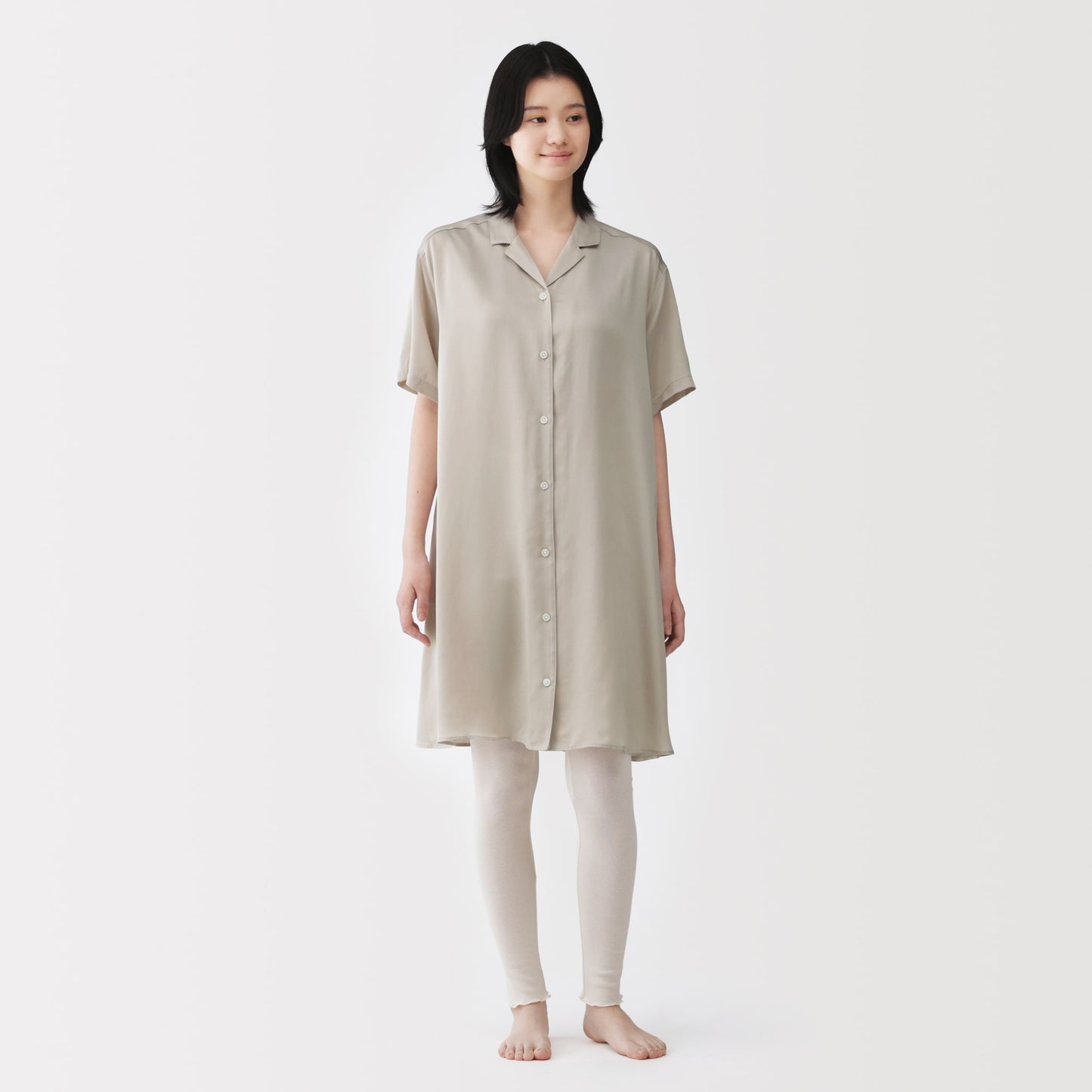 日本代購|無印良品 睡衣 - 婦人なめらかサテン半袖睡衣裙|MUJI