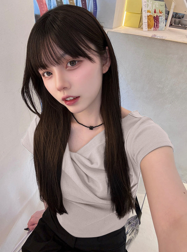 日本代購|GRL 上衣 - 藍色短版垂墜上衣【ショート丈ドレープトップス】|GRL