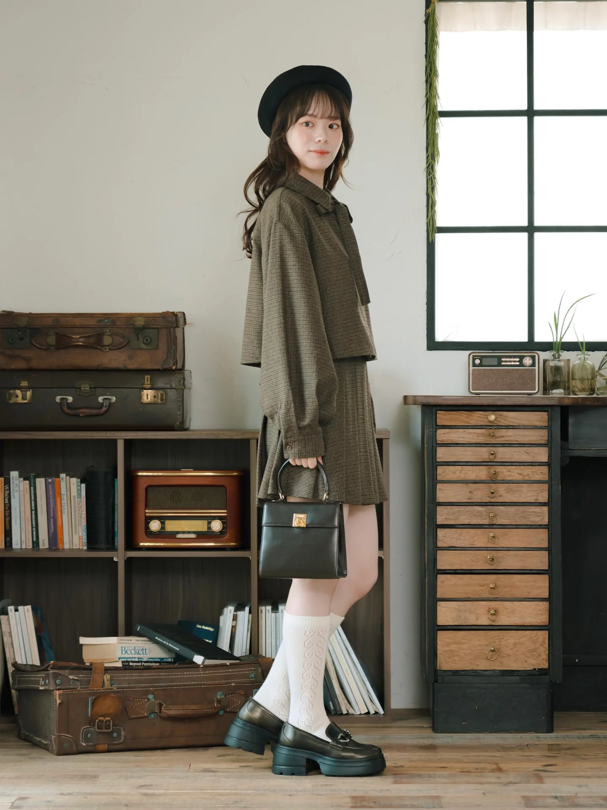 日本代購|mero boutique 2018 套裝 - チェックリボン套裝【棕色】|mero boutique 2018