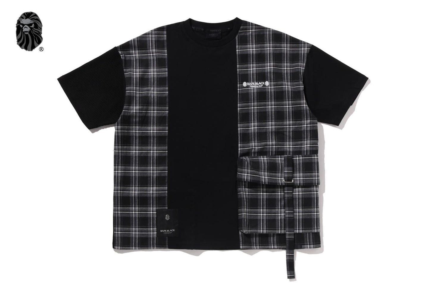 BAPE 黑色格紋拼接T恤
