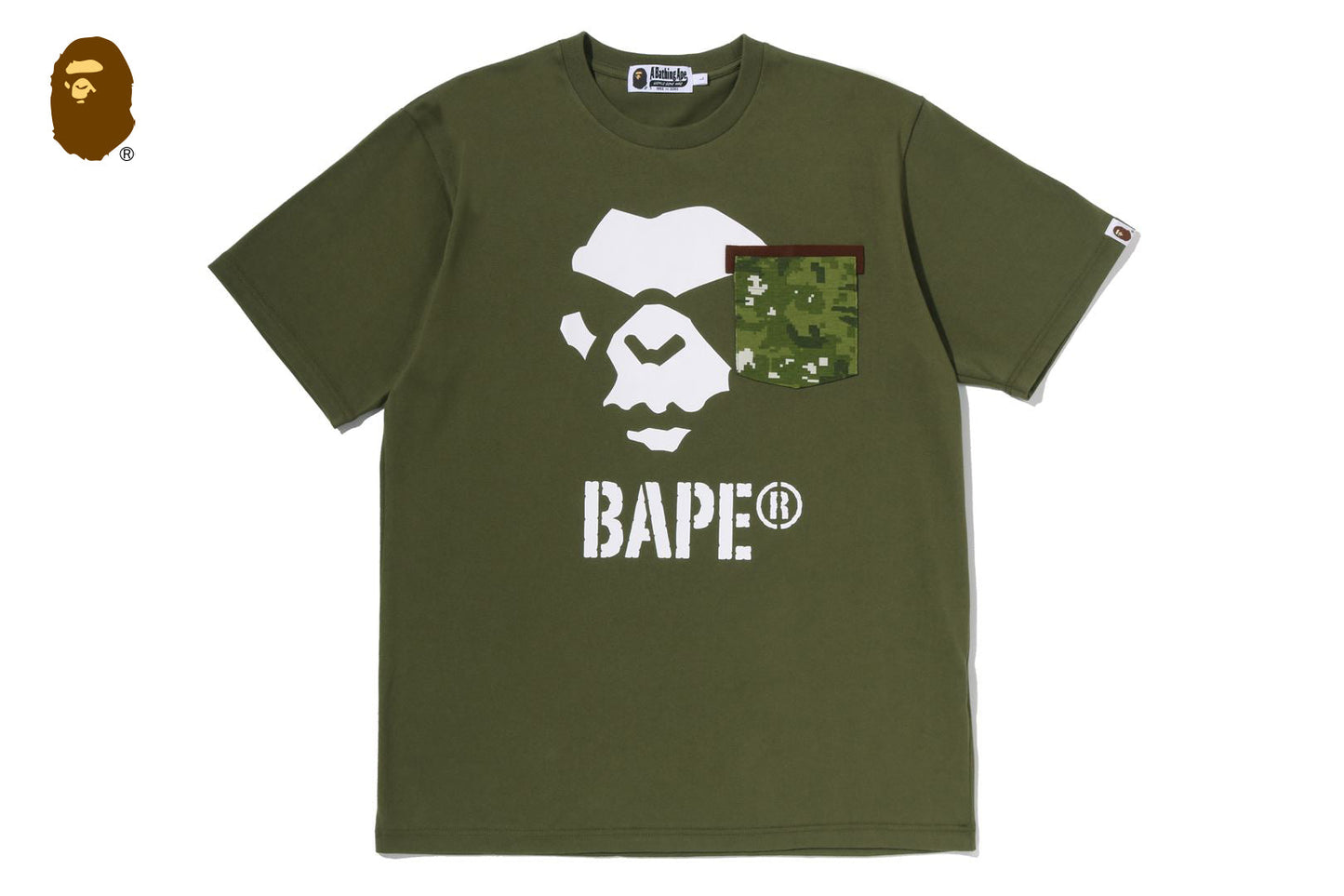 BAPE MULTI PIXEL CAMO MAD APE FACE 口袋T恤