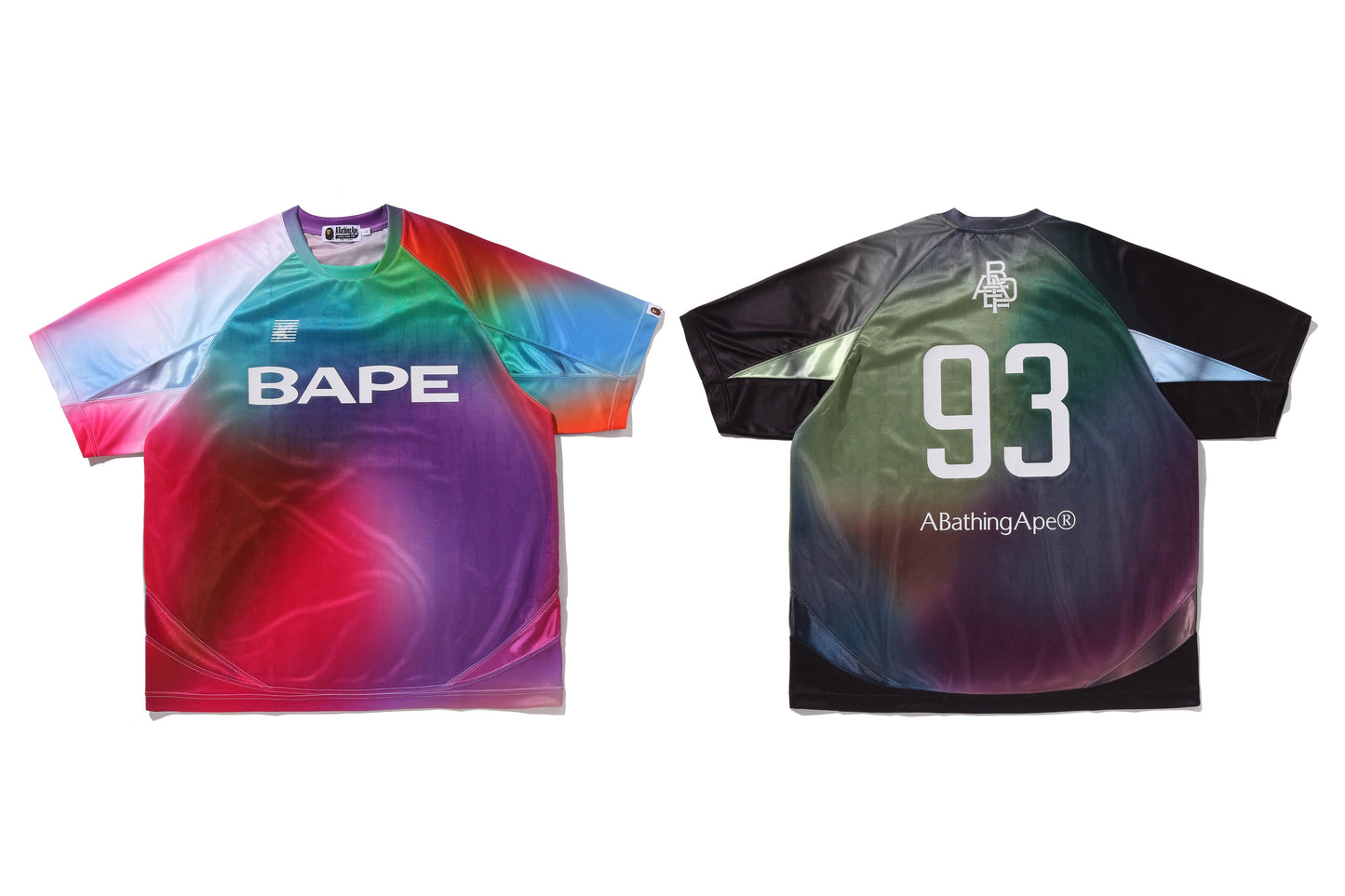 BAPE TIE DYE STA STRIPE PATTERN RELAXED FIT FOOTBALL JERSEY TEE