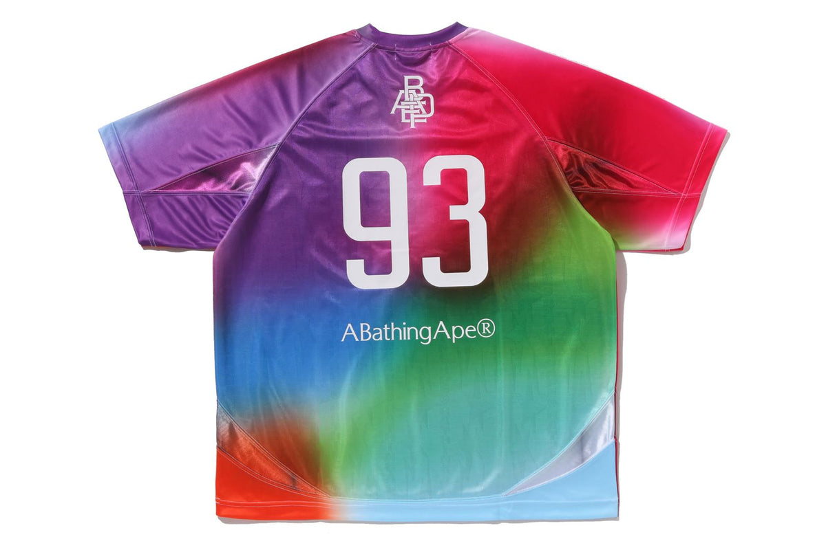 BAPE TIE DYE STA STRIPE圖案寬鬆版足球球衣T恤