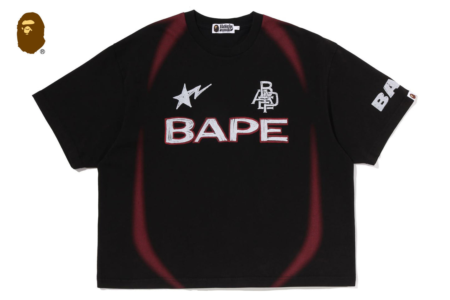 BAPE HEAVY WASH HAND DRAW FOOTBALL MULTI LOGO RELAXED FIT TEE