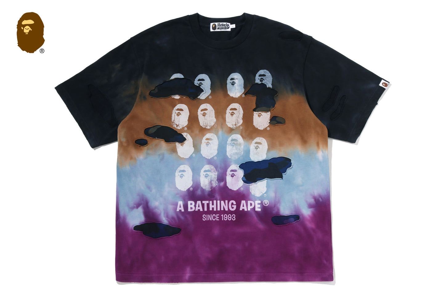 BAPE 彩色迷彩綁染破壞多標誌寬鬆版T恤