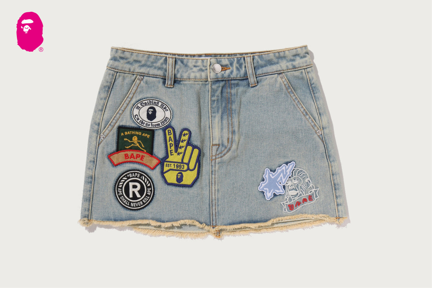 BAPE MULTI LOGO DENIM SKIRT