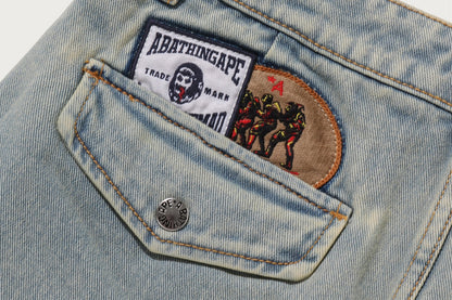 BAPE MULTI LOGO DENIM SKIRT