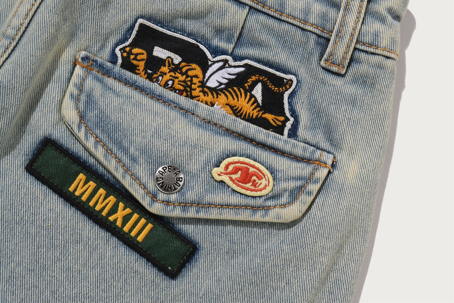 BAPE MULTI LOGO DENIM SKIRT