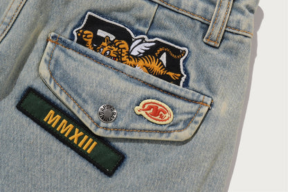BAPE MULTI LOGO DENIM SKIRT
