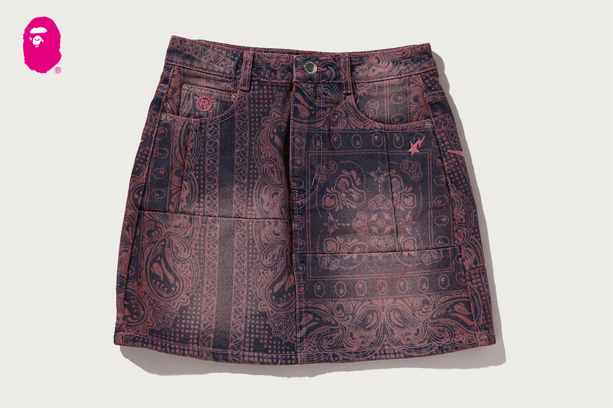 BAPE PAISLEY PATTERN DENIM SKIRT