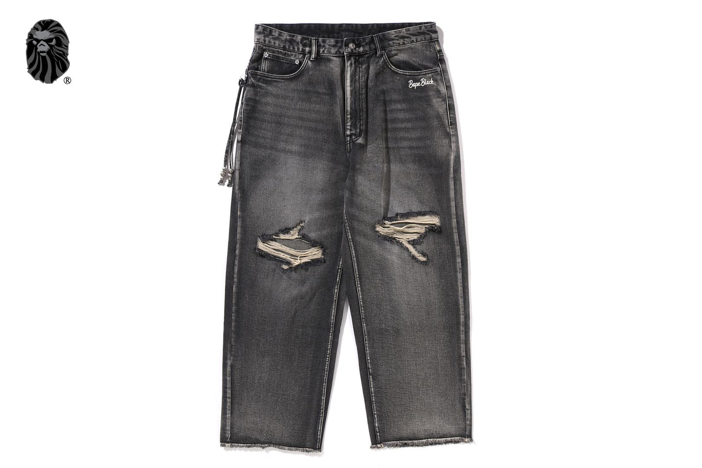 BAPE 黑色基本款佩斯利邊飾牛仔褲