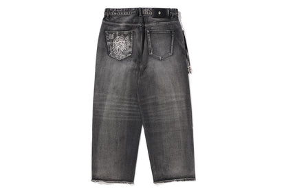 BAPE 黑色基本款佩斯利邊飾牛仔褲