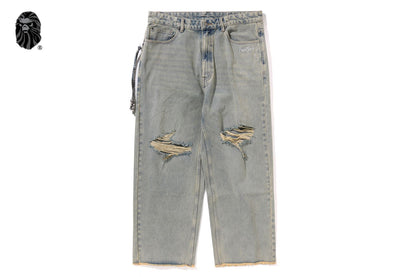 BAPE 黑色基本款佩斯利邊飾牛仔褲