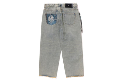 BAPE 黑色基本款佩斯利邊飾牛仔褲