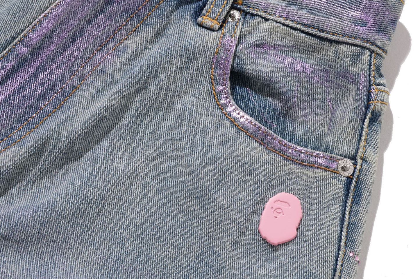 BAPE FOIL WASHED ONE POINT RELAXED FIT DENIM PANTS