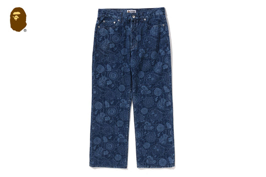 BAPE 日本靛藍藝術迷彩寬鬆版牛仔褲