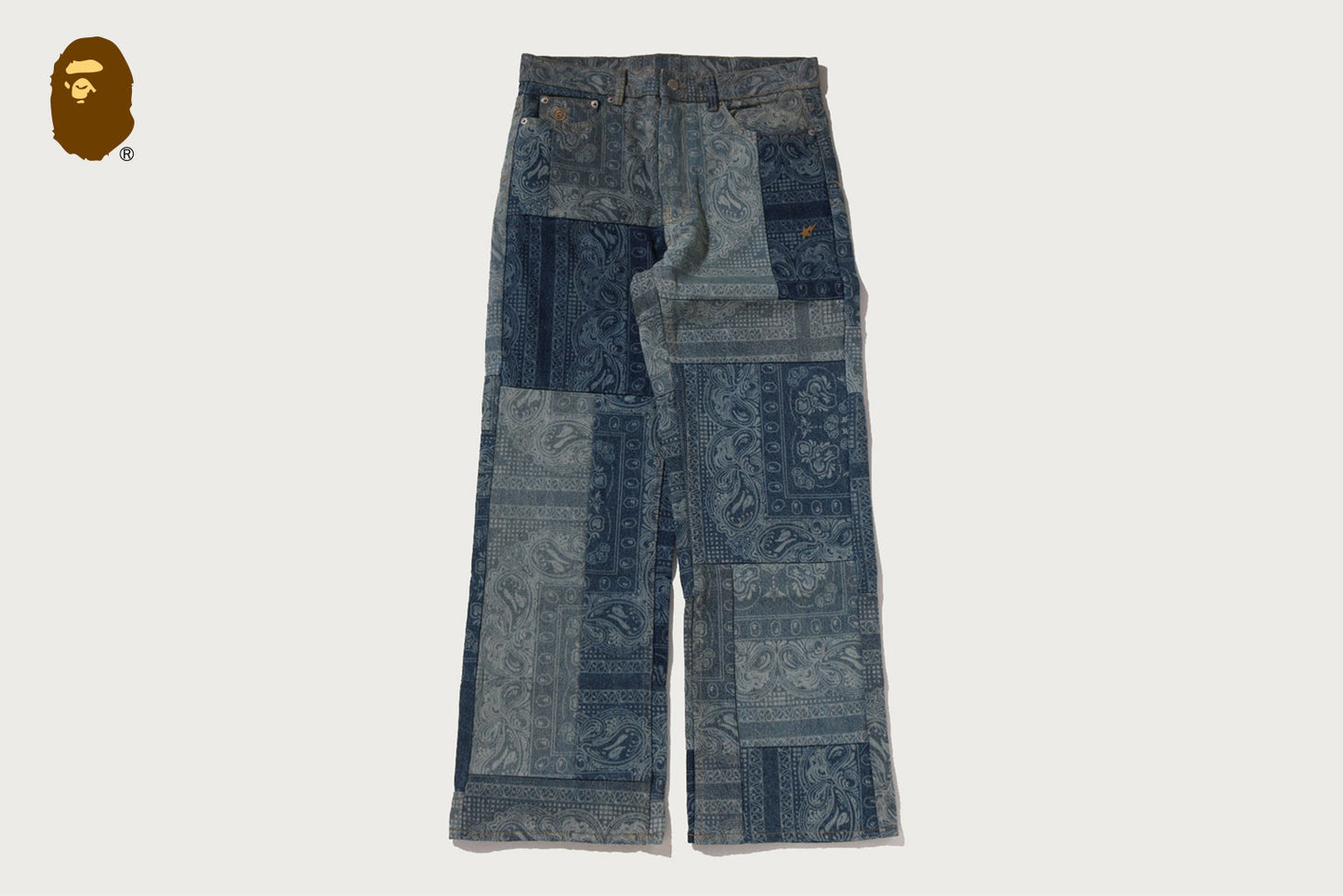 BAPE PAISLEY PATTERN DENIM FLARED PANTS