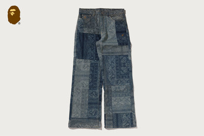 BAPE PAISLEY PATTERN DENIM FLARED PANTS