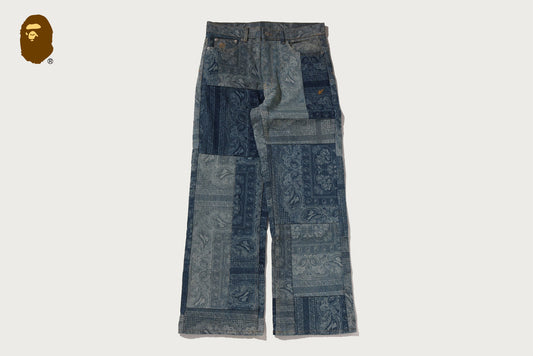 BAPE PAISLEY PATTERN DENIM FLARED PANTS