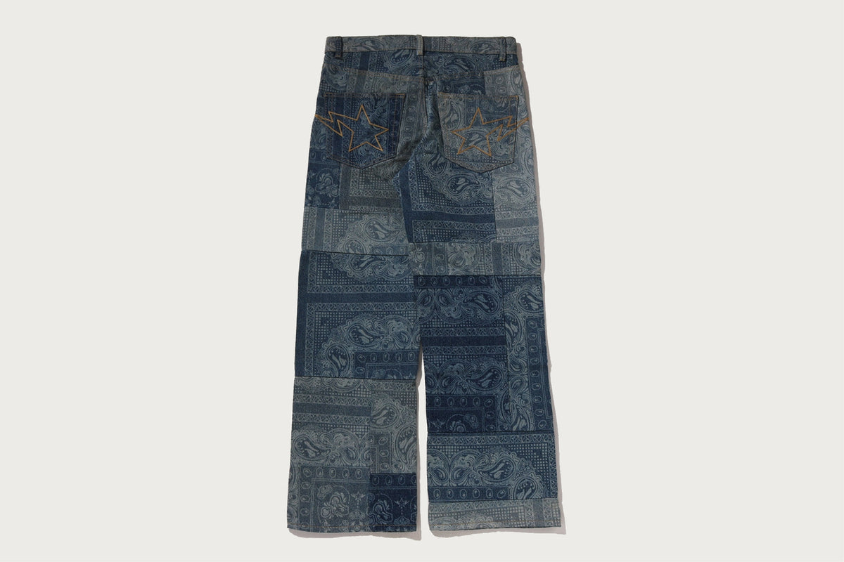 BAPE PAISLEY PATTERN DENIM FLARED PANTS