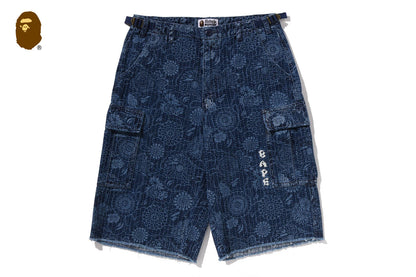 BAPE JAPANESE INDIGO ART CAMO 迷彩風格寬鬆版男裝短褲
