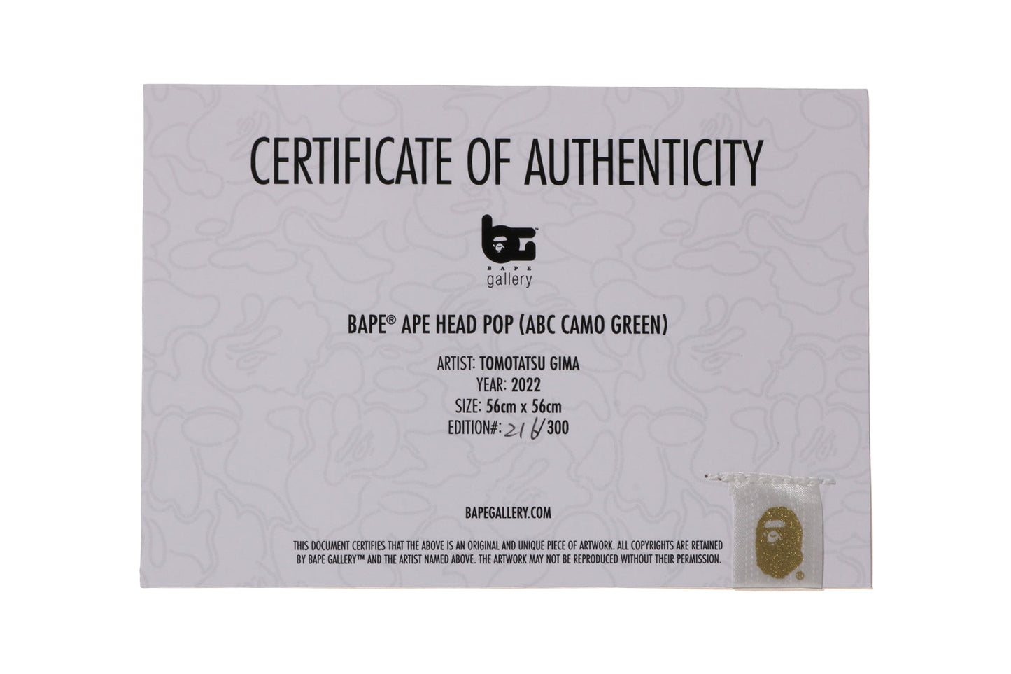 BAPE APE HEAD POP (ABC CAMO GREEN) BY TOMOTATSU GIMA