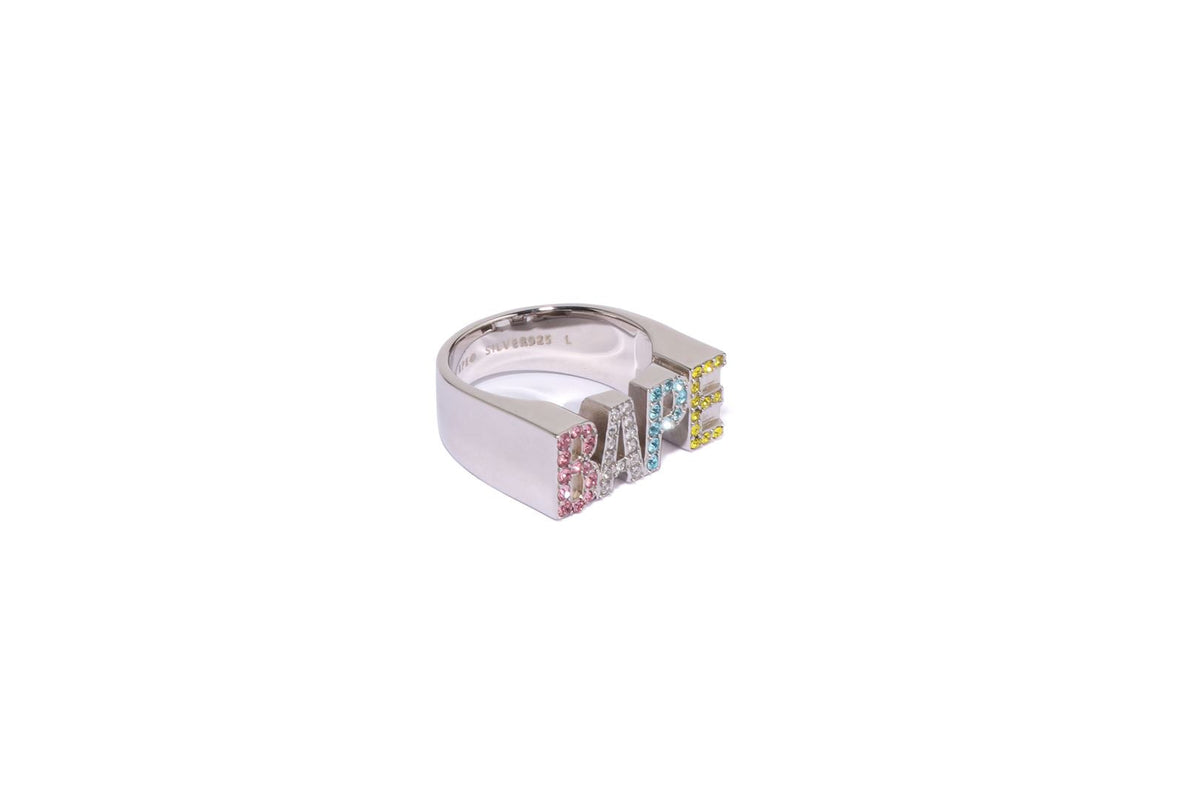 BAPE LOGO RING W/ MULTI COLOR RHINESTONE