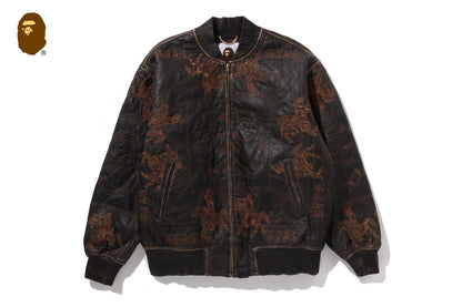 BAPE MULTI LOGO QUILTED LEATHER BOMBER JACKET