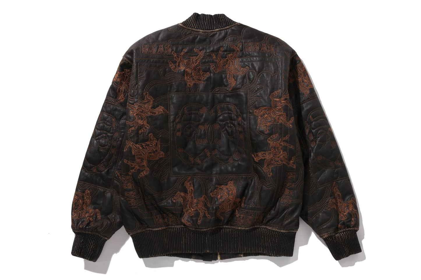 BAPE MULTI LOGO QUILTED LEATHER BOMBER JACKET