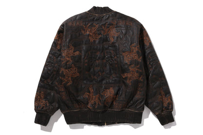 BAPE MULTI LOGO QUILTED LEATHER BOMBER JACKET